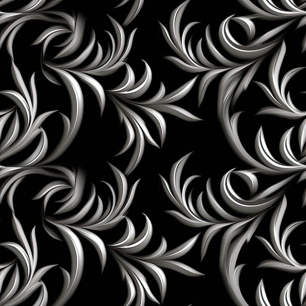 bezszwowy wzór srebrny wzór kwiatowy w stylu kirigami na czarnym tle