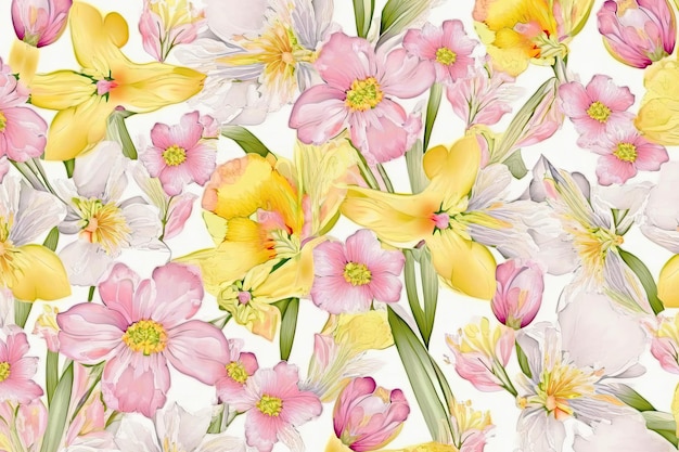Bezszwowy wzór z akwareli kwiatami Handdrawn ilustracja
