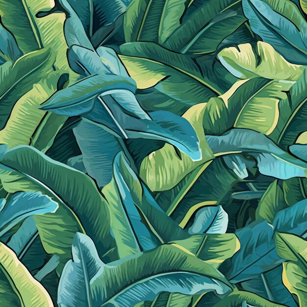 Bezszwowy wzór z błękitnymi bananowymi liśćmi.
