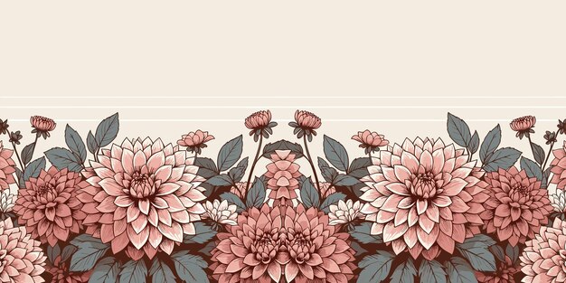 Bezszwowy wzór z dahliami i liśćmi dekoracyjne wiosenne tło kwiatowe Ilustracja wektorowa