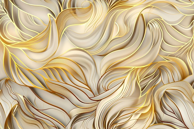 Bezszwowy wzór z inspiracją kwiatową w kolorze beżowym i złotym tworzy luksusowe i nowoczesne tło idealne do wyrafinowanych tapet, eleganckiego papieru lub ekskluzywnych opakowań Generative AI