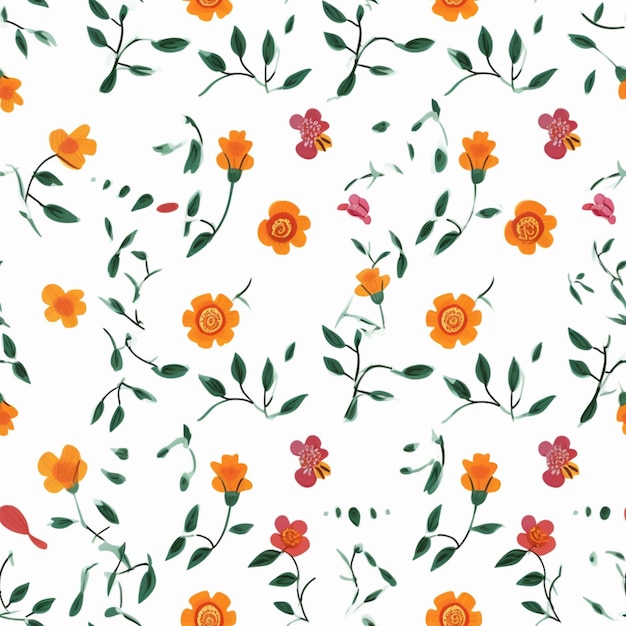 Bezszwowy wzór z pomarańczowymi kwiatami i liśćmi.