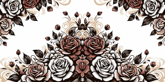 Bezszwowy wzór z różami Ilustracja wektorowa w stylu vintage dekoracyjna ramka róży
