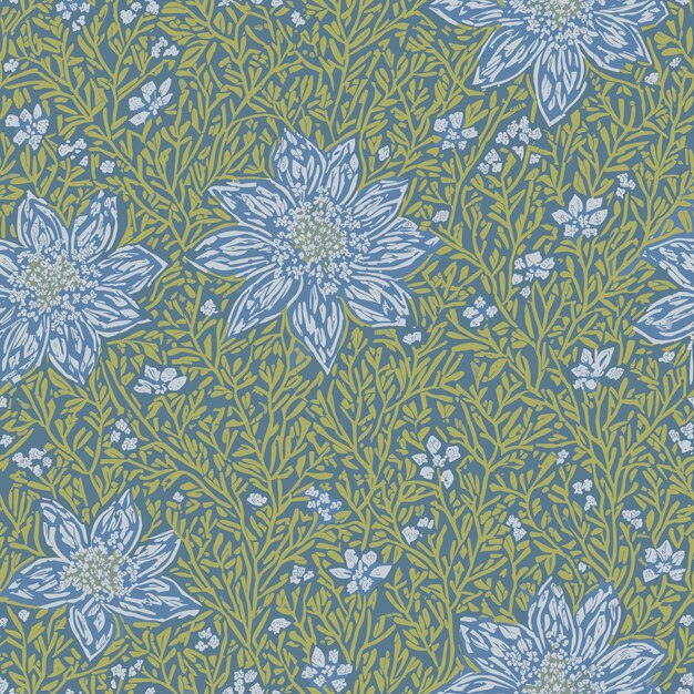 Zdjęcie bezszwy kwiatowy wzór z niebieskimi kwiatami i liśćmi