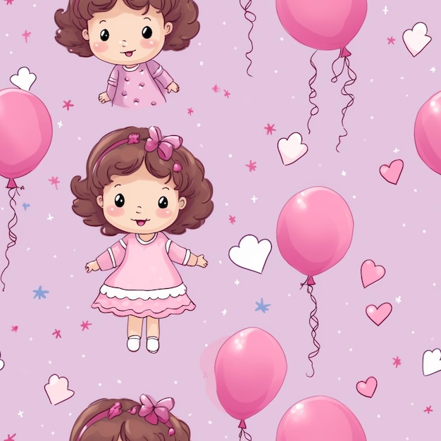 Zdjęcie bezszwy wzór z dziewczyną i balonami generativ ai