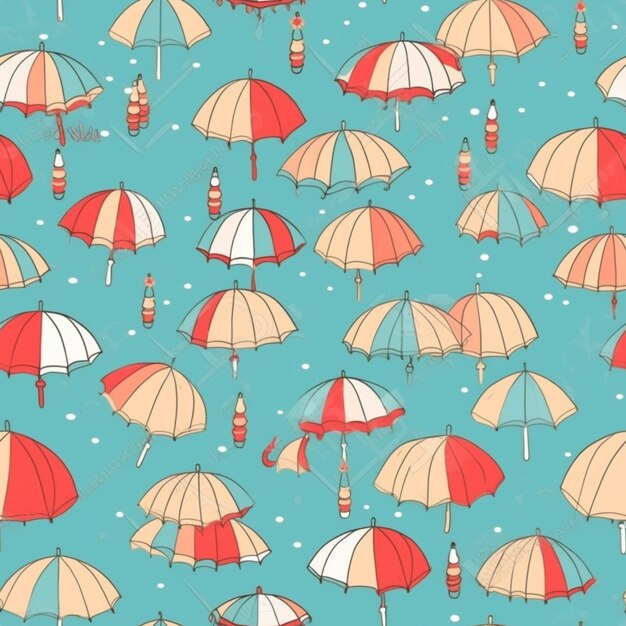 Zdjęcie bezszwy wzór z parasolami na niebieskim tle.