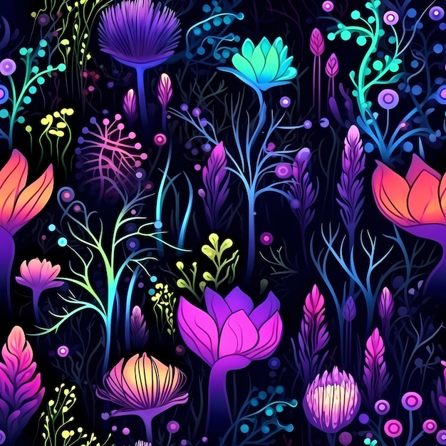 Bezszwy wzór ze stylizowanymi kwiatami i roślinami