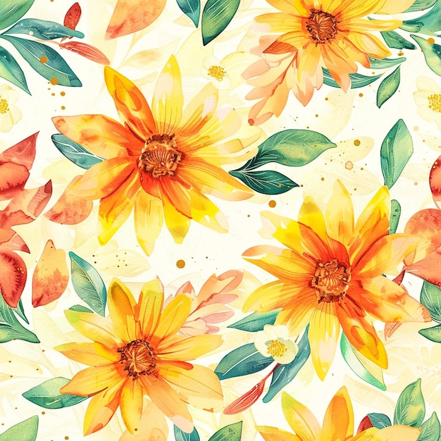 Zdjęcie bezszwy wzór złote słoneczniki kwitną w żywym stylu akwarelowym dla tekstyliów