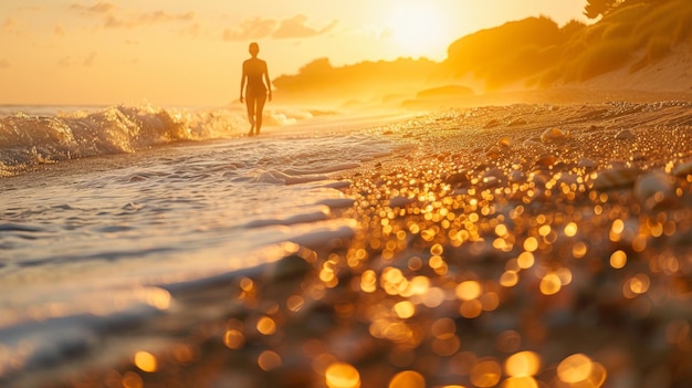 Beztroska dusza skacze wzdłuż piaszczystej plaży