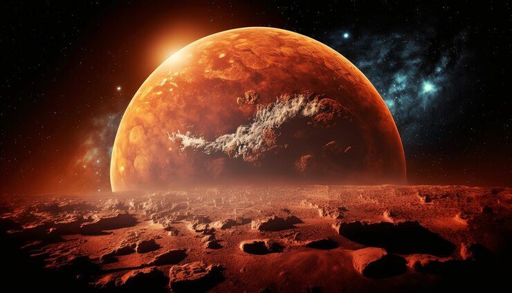 Bezżywa czerwona planeta Mars w otwartej przestrzeni