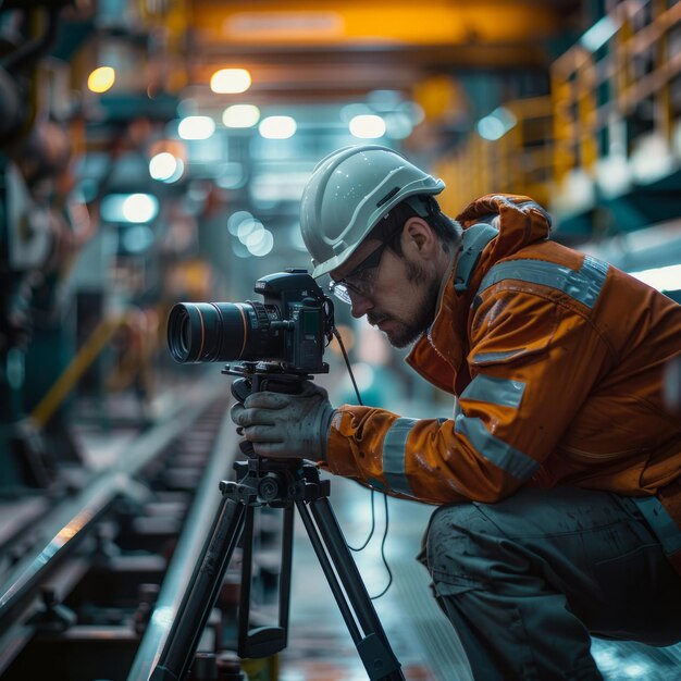 BFotograf przemysłowy robiący zdjęcia infrastruktury