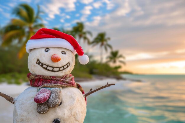 Zdjęcie bfunny snowman on the tropical beach