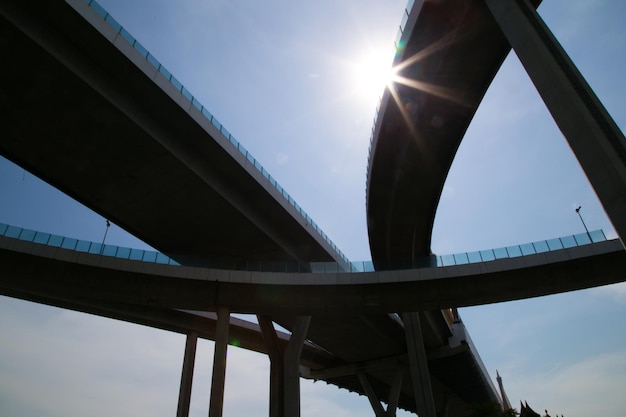 Bhumibol Bridge lub Bridge of Industrial Rings to betonowa wiadukt autostradowy i przecinająca rzekę Chao Phraya w Tajlandii. Obcy tekst na moście to nazwa Bhumibol 1 i 2.