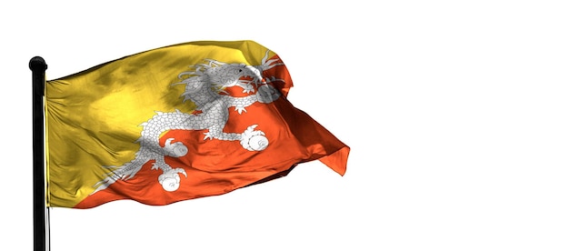 Bhutan Country 3D wiatr macha flagą i białe tło