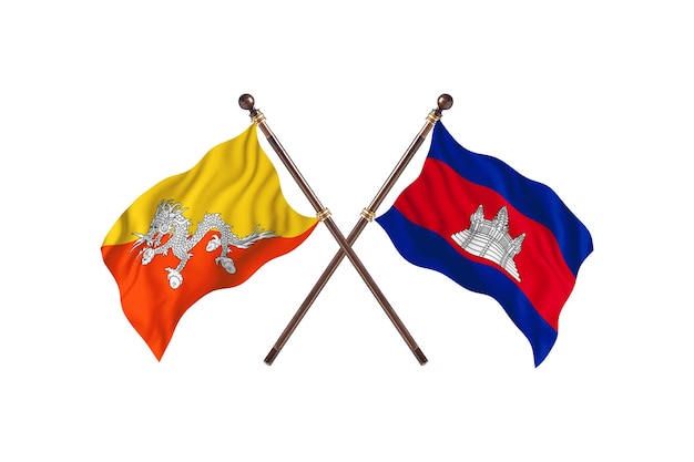 Bhutan kontra Kambodża Dwie flagi w tle