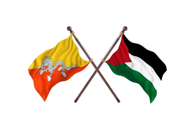 Bhutan kontra palestyńskie dwie flagi w tle