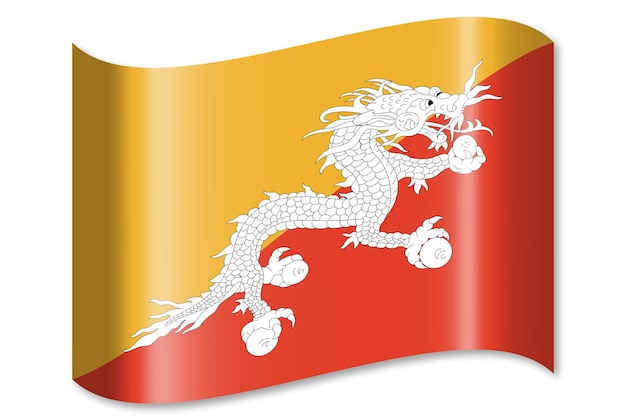 Bhutan Macha Flagą Kraju Na Białym Tle