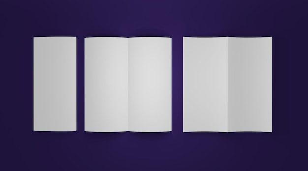 Bi-fold Brochure pusta makieta 3d, Bi-fold widok z przodu i widok z tyłu z makieta prezentacji z przodu fold