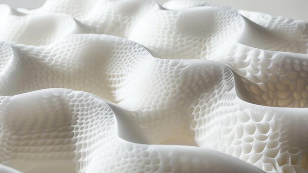 Zdjęcie biała abstrakcyjna 3d organiczna struktura z wieloma małymi otworami na powierzchni futuristyczne lub medyczne tło