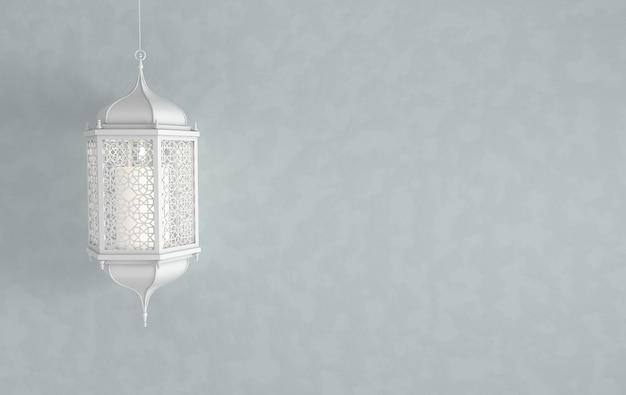 Biała arabska latarnia ramadan ze świecą, inż