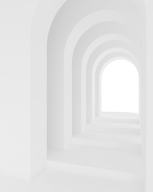 Biała architektura łuk korytarz przestrzeń Streszczenie łuk zakrzywiony korytarz ilustracja 3D