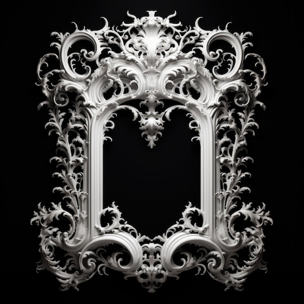 Biała barokowa elegancja okno w czas na czarnym płótnie