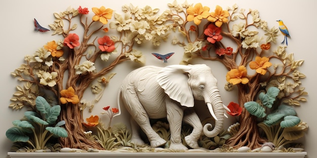Biała ceramiczna figurka słonia i motyla