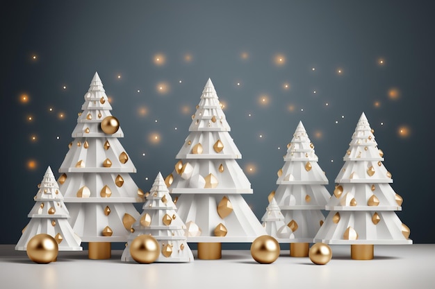Biała choinka złota dekoracja Tło nowego roku Boże Narodzenie w tle Obraz wygenerowany przez sztuczną inteligencję