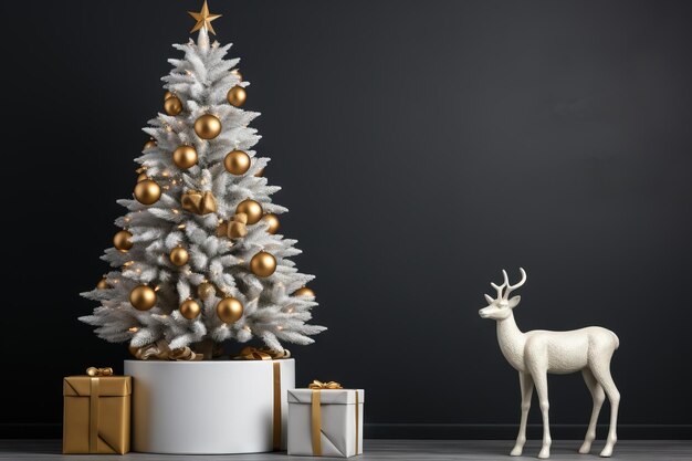 Biała choinka złota dekoracja Tło nowego roku Boże Narodzenie w tle Obraz wygenerowany przez sztuczną inteligencję