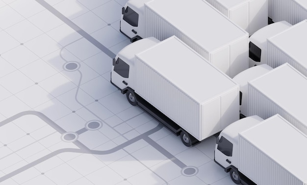 Zdjęcie biała ciężarówka do renderowania 3d w dostawie i wysyłce