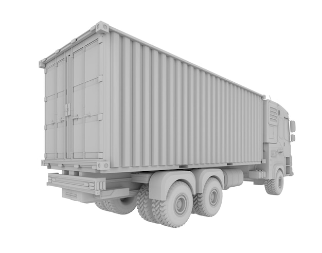 Biała ciężarówka z przyczepą logistyczną lub makieta modelu ciężarówki