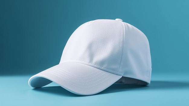 Biała czapka z daszkiem na niebieskim tle Widok z boku Closeup Generative AI