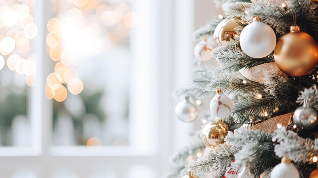 Biała dekoracja choinki bożonarodzeniowej dla angielskiego domku na wsi i inspiracja do świętowania świąt