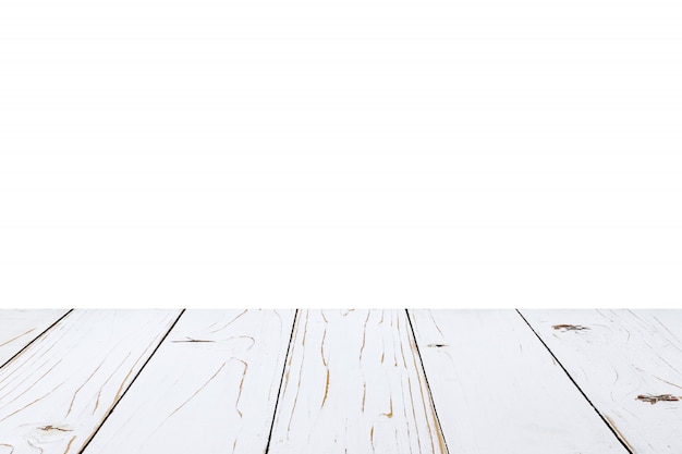 Zdjęcie biała drewno stołu farba dalej odizolowywa białego tło.