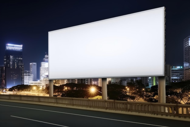 Biała droga billboard pejzaż miejski w nocy widok z boku makieta renderowania 3D do reklamy ulicznej