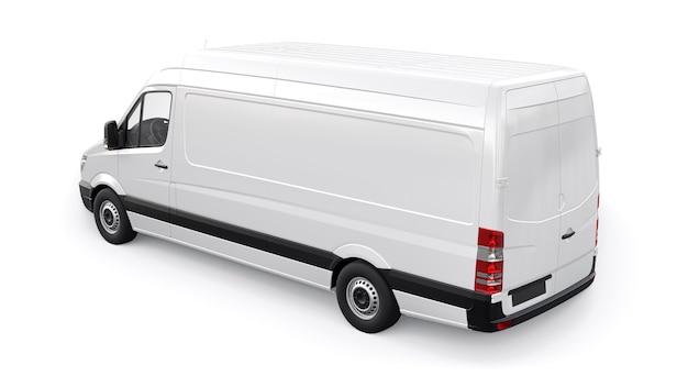 Biała furgonetka średniej wielkości na białym tle Puste nadwozie do nanoszenia napisów projektowych i logo ilustracja 3d