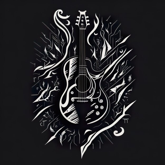 Zdjęcie biała gitara z napisem „muzyka”.