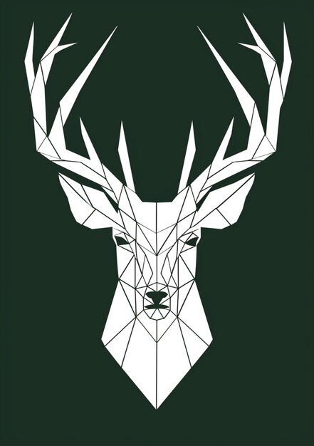 biała głowa jelenia z liniami geometrycznymi na zielonym tle generatywny ai