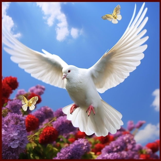 Zdjęcie biała gołąbka latająca w odosobnionym tle hd
