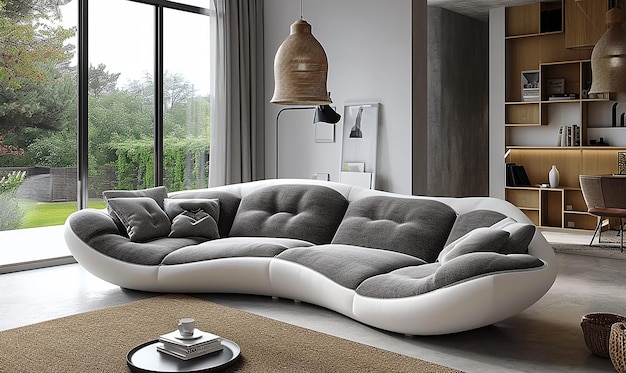 Biała i szara nowoczesna sofa