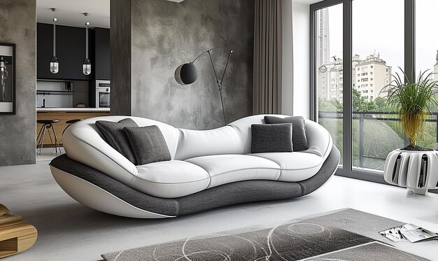 Zdjęcie biała i szara nowoczesna sofa