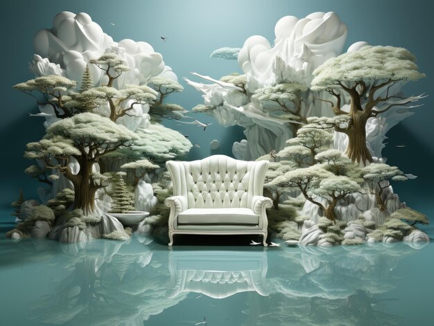Biała kanapa siedząca przed obrazem drzew Generatywna sztuczna inteligencja