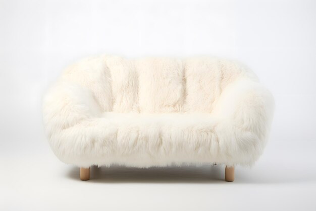 Zdjęcie biała kanapa z drewnianą nogą i drewnioną nogą