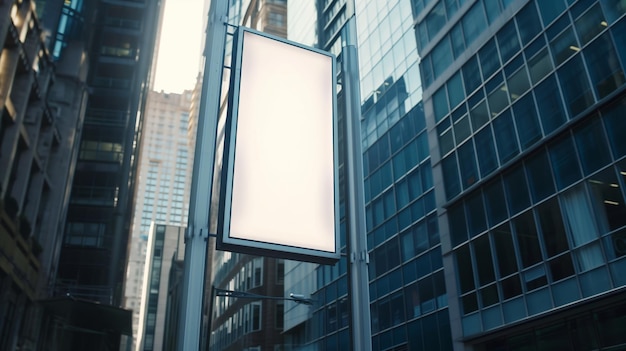 Zdjęcie biała kaseta świetlna zwisająca z wysokiego budynku