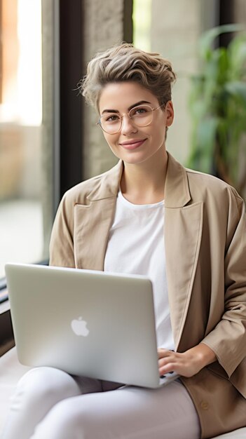 Biała kobieta używająca laptopa