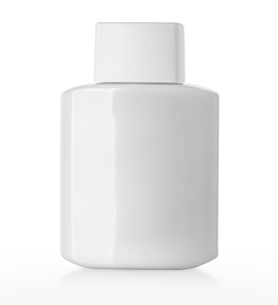 Biała Kosmetyczna Plastikowa Butelka Na Białym Tle Ze ścieżką Przycinającą