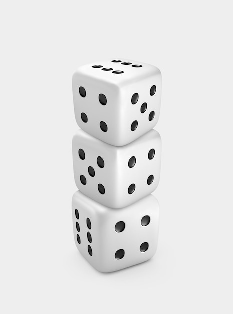 Zdjęcie biała kostka do gry na białym tle renderowania 3d