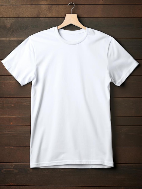 biała koszulka wisząca na drewnianym wieszaku