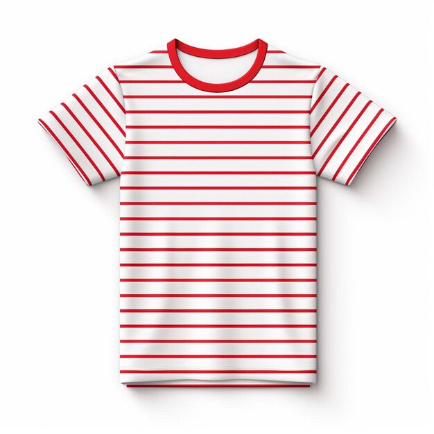 Zdjęcie biała koszulka z czerwonymi paskami na białym tle