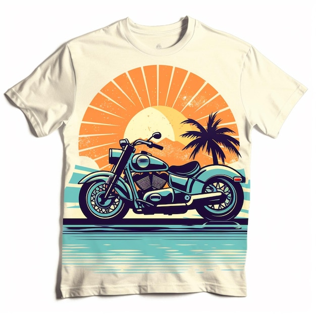 Biała koszulka z motocyklem z napisem „jazda na rowerze”.